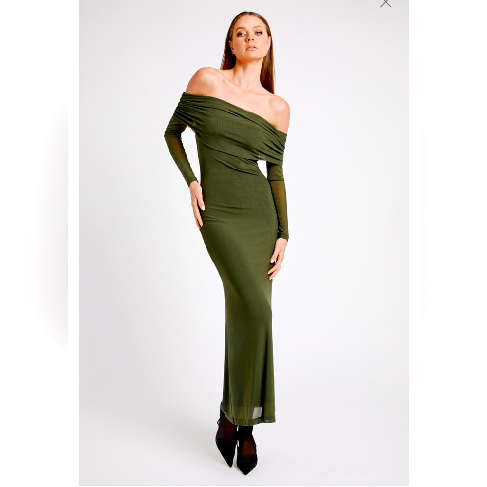 Bardot Saphia Mesh Maxi Dress in Khaki
